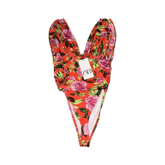ZARA PRINTED DRAPED BODYSUIT Floral Size S/small . NWT - Picture 4 of 5